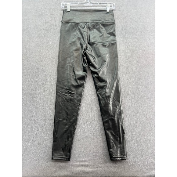 Spanx Leggings Sz S High Waisted Faux Leather Black Shiny Stretch Athleisure - Picture 7 of 10